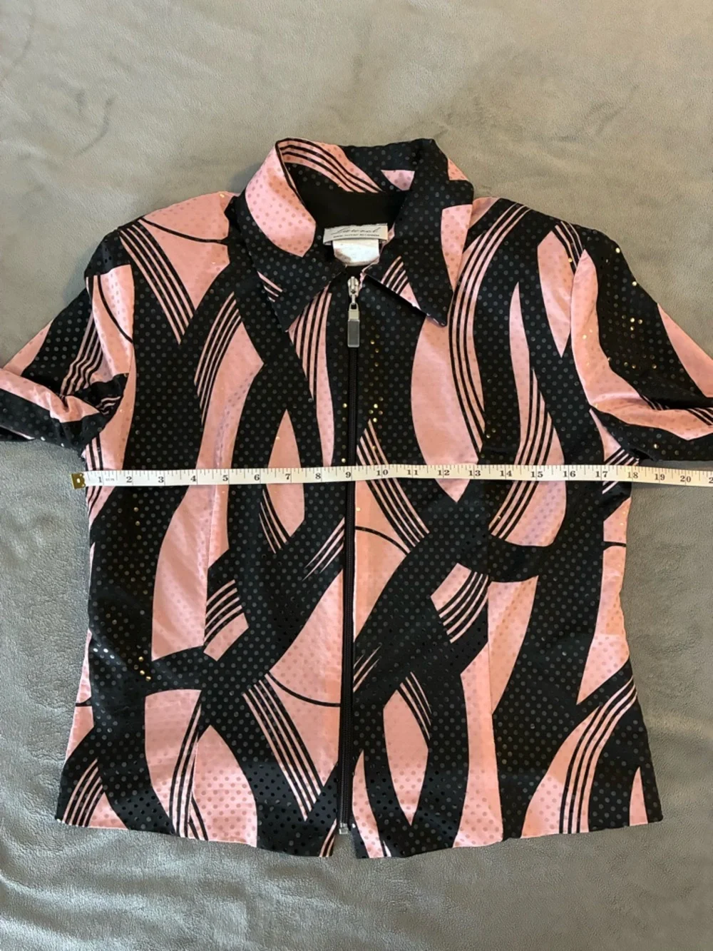Vintage Abstract Pink & Black Zip Front Party Jacket Reflective Details - Picture 10 of 12